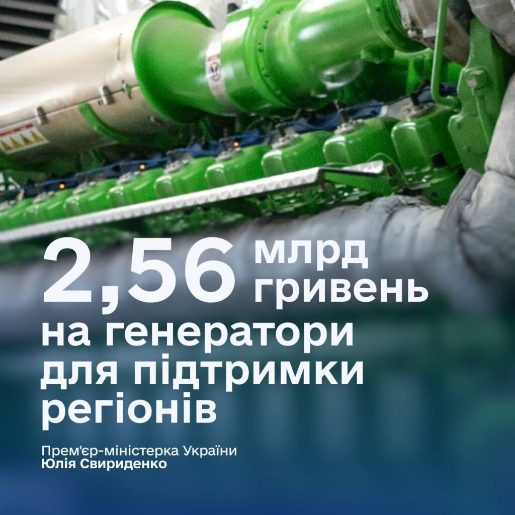 Уряд спрямував 2,56 млрд грн на генератори для тепла й електроенергії: Дніпропетровщина серед пріоритетів